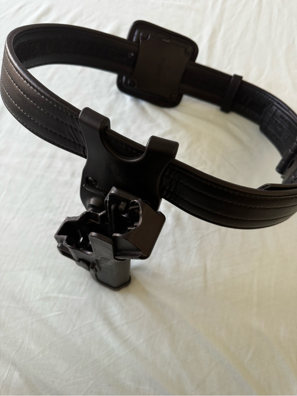 leather duty belt with holster and magazine holder